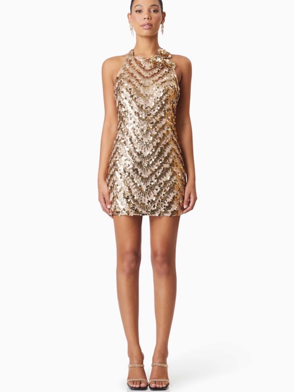 Elliatt Gold Sequin Halter Mini Dress